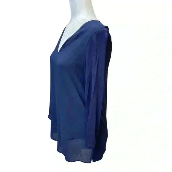 MICHAEL Michael Kors Women's V-Neck Mixed Media Top Navy Size XS - Picture 5 of 7